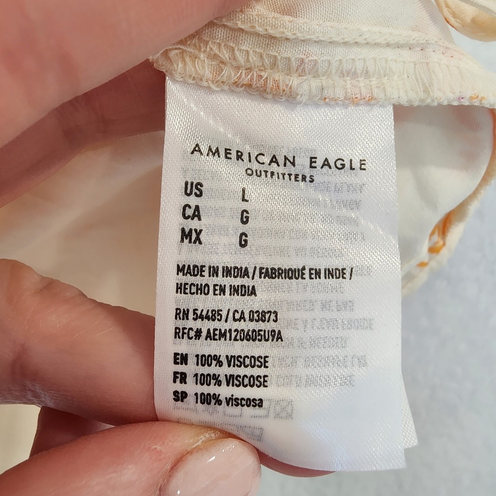 American Eagle Womens Large Floral Ruched Mini Skirt L Cream Orange Side Zip - Picture 8 of 10